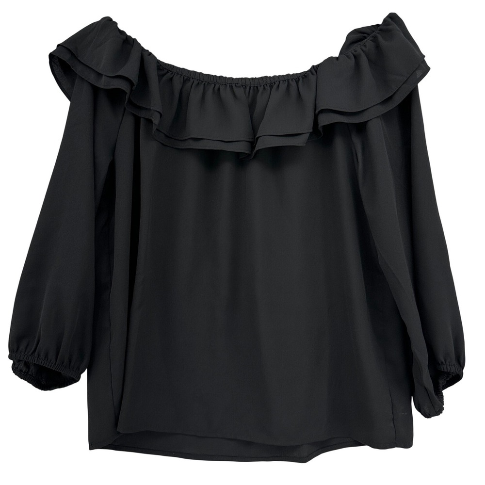 J.Crew Mercantile Womens Black Ruffle Off The Shoulder Long Sleeve Blouse Size M